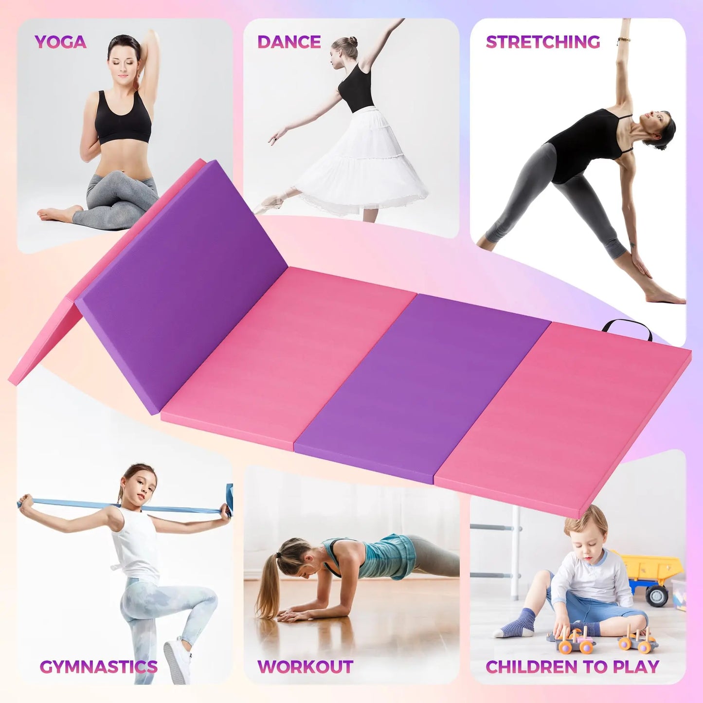 HiMISS Gymnastics Mat Tumbling Floor Exercise Pad Portable