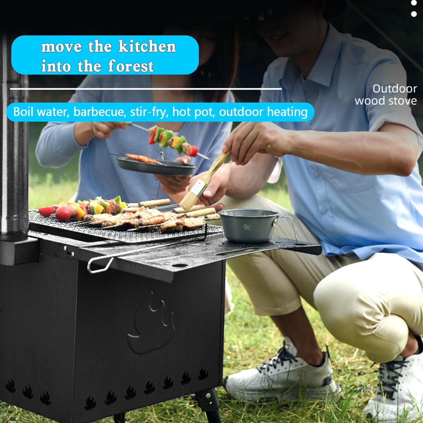 NONE Outdoor Portable Camping Wood Stove With Ignition