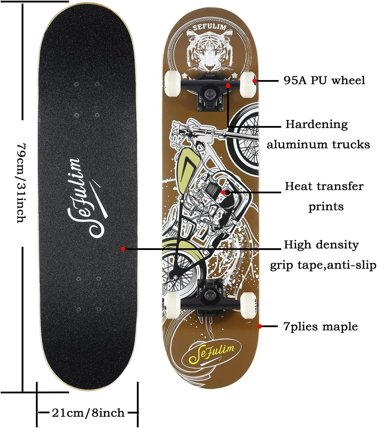 Complete Skateboard Deck With Double Kick For All Ages