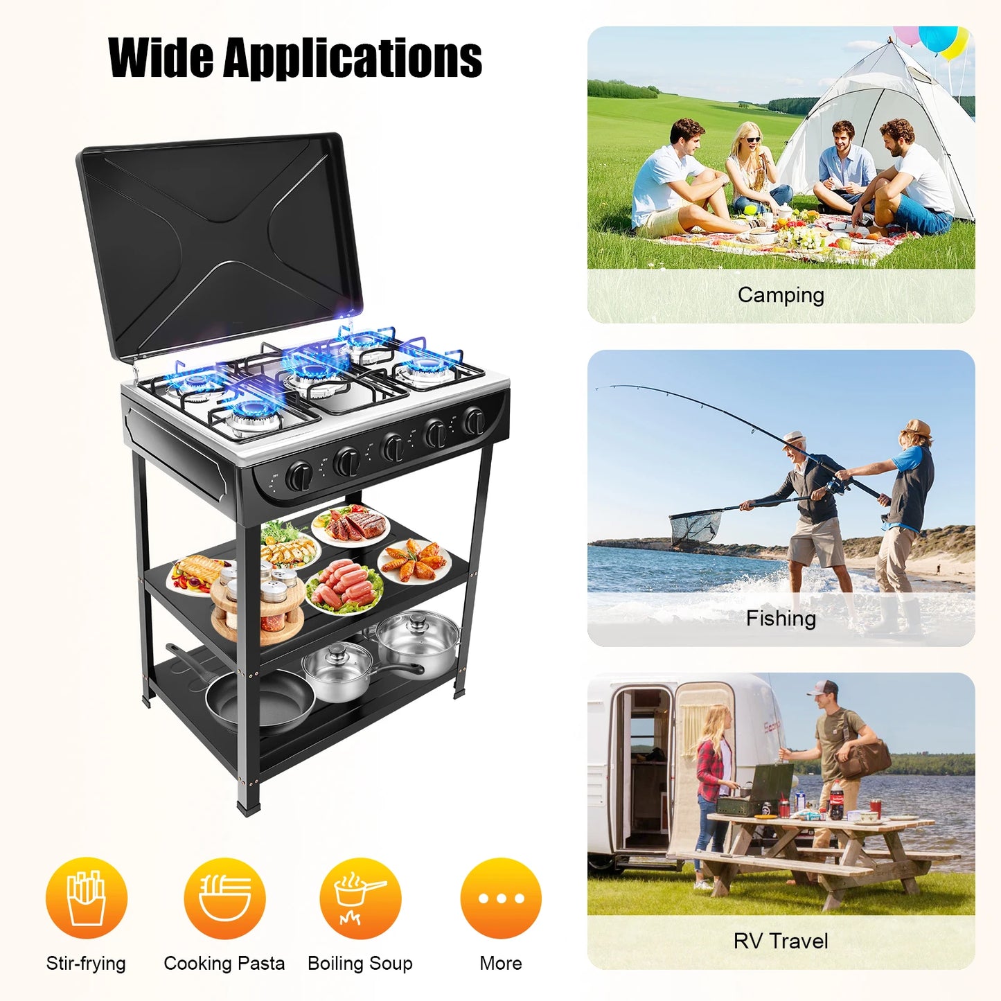 5 Burner Natural Gas Outdoor Stove With Two Placement Boards