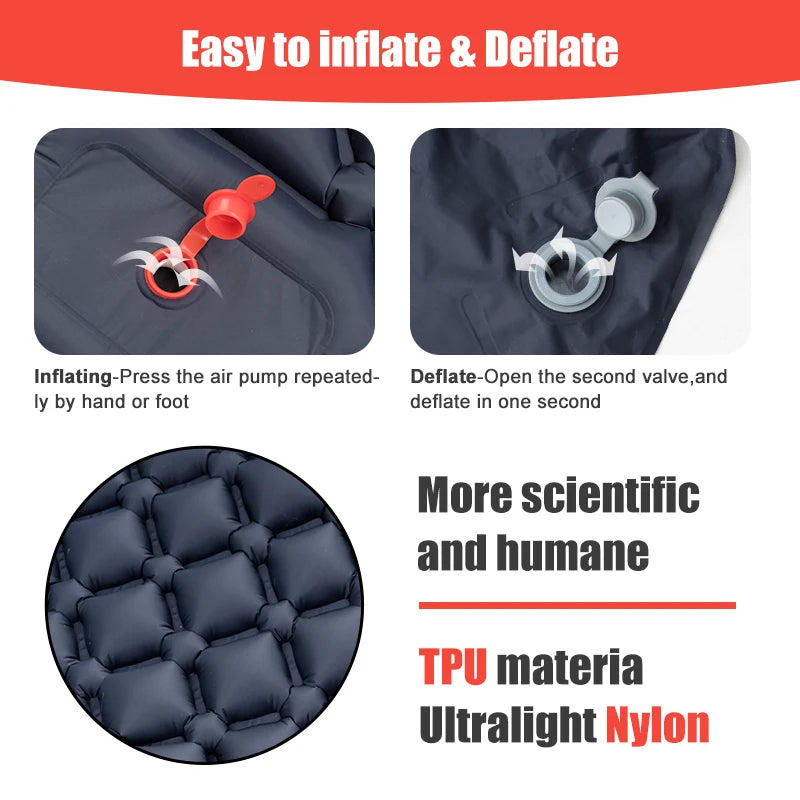 Outdoor Sleeping Pad Camping Inflatable Mattress With Built In Pump And Headrest