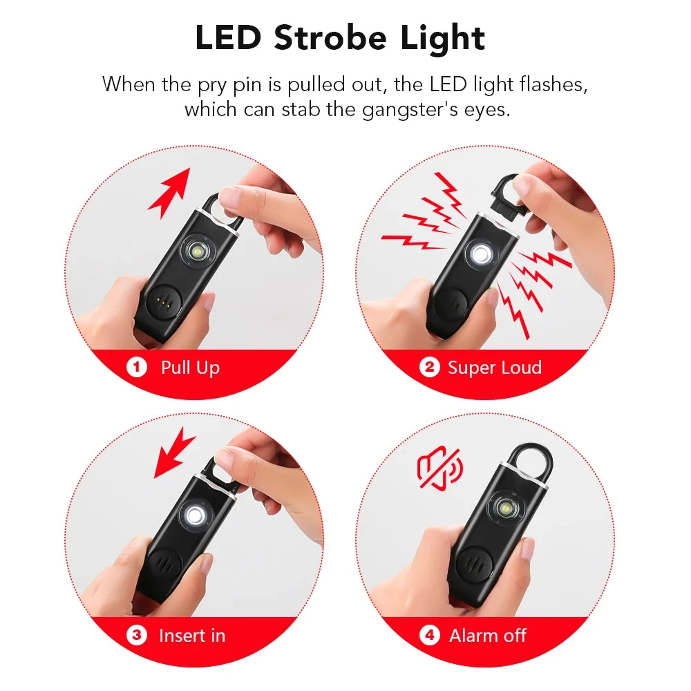 130dB Personal Defense Alarm With LED Light Keychain