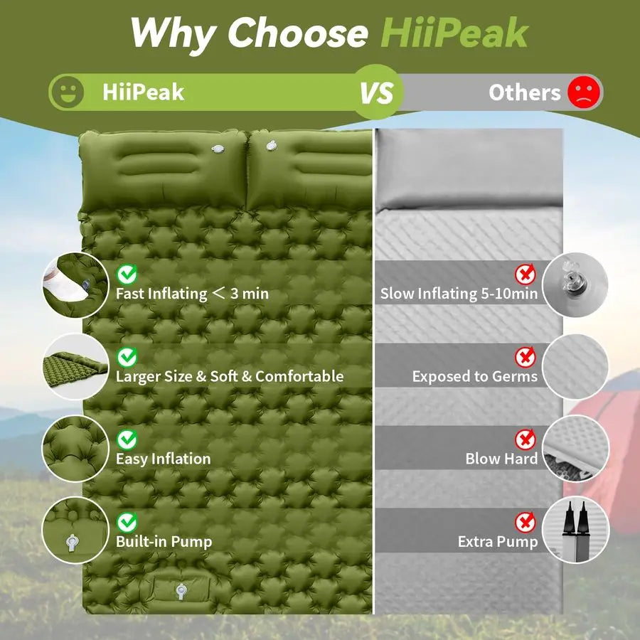 Self Inflating Sleeping Pad Extra Thick With Built In Pillow