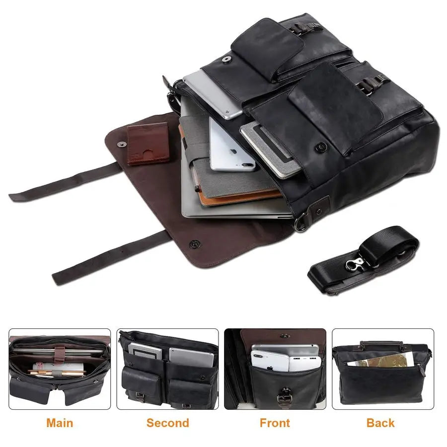 Men's Vintage PU Leather Laptop Messenger Bag