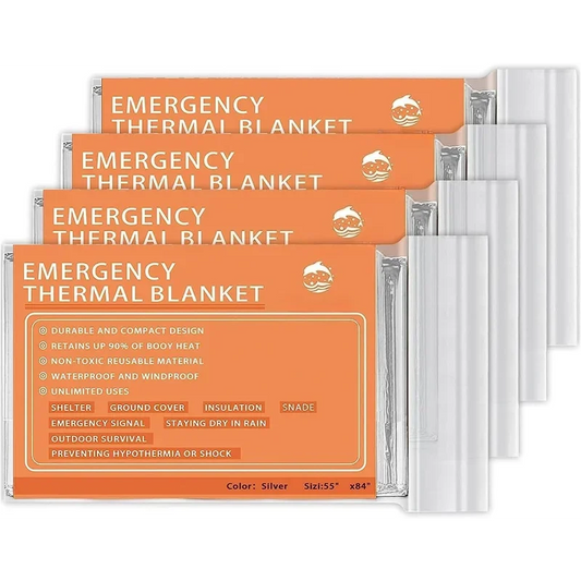 Emergency Mylar Thermal Blankets -Space Blanket Survival kit Camping (4-Pack) Perfect for Outdoors Hiking Marathons or First Aid