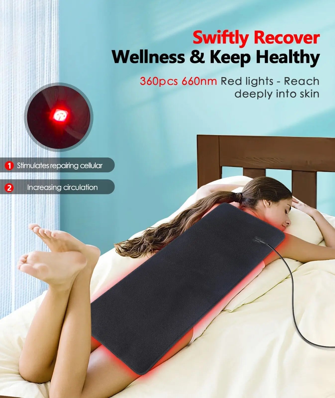 New 360 LEDs Red Light Belt 660nm 850nm Therapy Pad