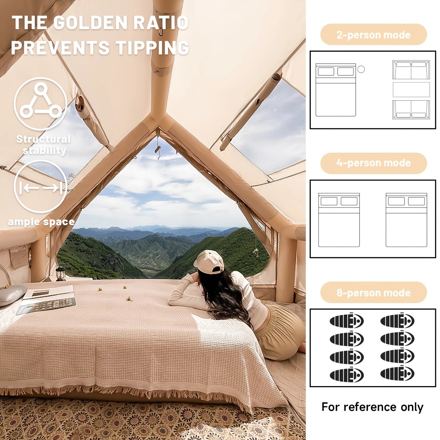 Pakicetus Large Inflatable Camping Tent With Skylight And Breathable Mesh