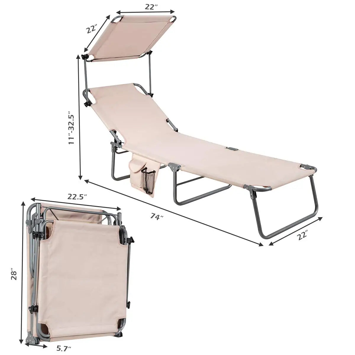 Tanning Chair Patio Chaise Lounge With Adjustable Positions And Canopy