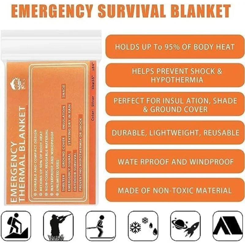 Emergency Mylar Thermal Blankets -Space Blanket Survival kit Camping (4-Pack) Perfect for Outdoors Hiking Marathons or First Aid