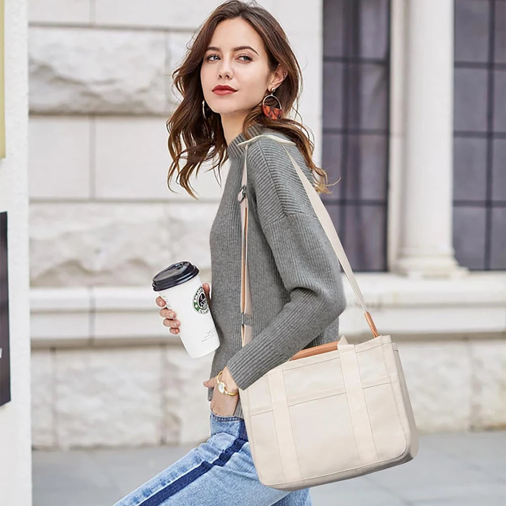 NONECN Canvas Tote Bag With Multiple Pockets And Large Capacity
