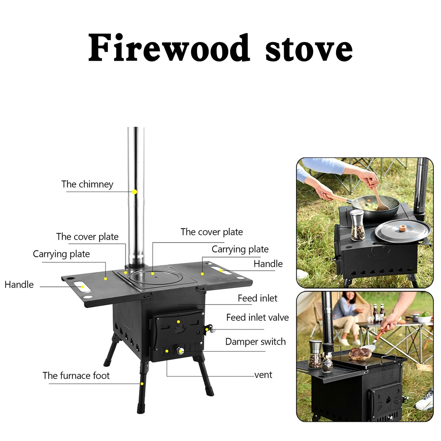 NONE Outdoor Portable Camping Wood Stove With Ignition