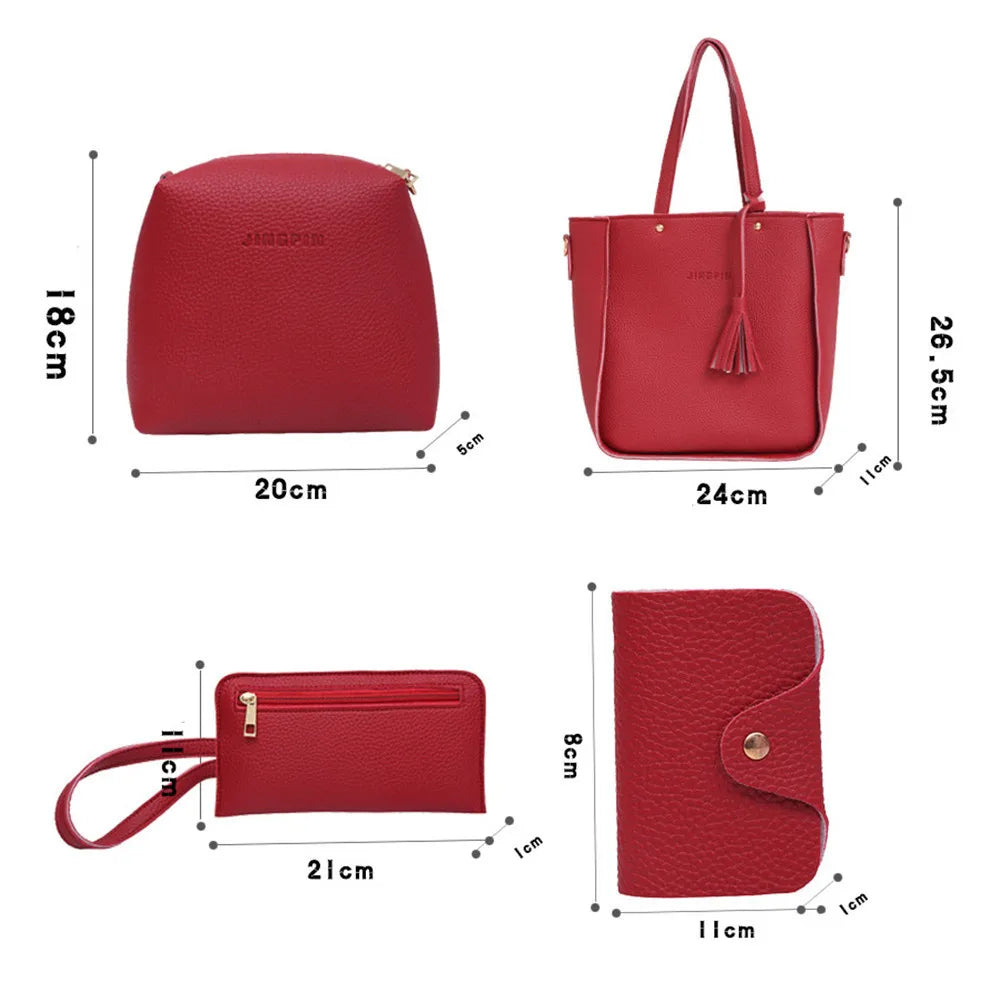Lychee Pattern Women's Handbag Set With Tassel Stylish EU Retro
