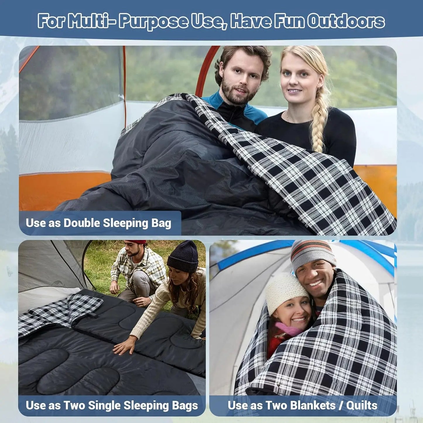 Waterproof Double Sleeping Bag for Adults With Compression Sack