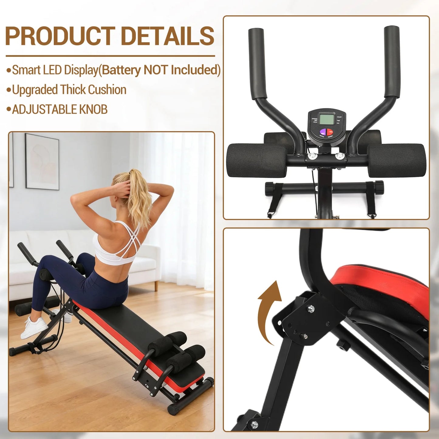 HiMISS 2-In-1 Adjustable Ab Bench Glider With LCD Display