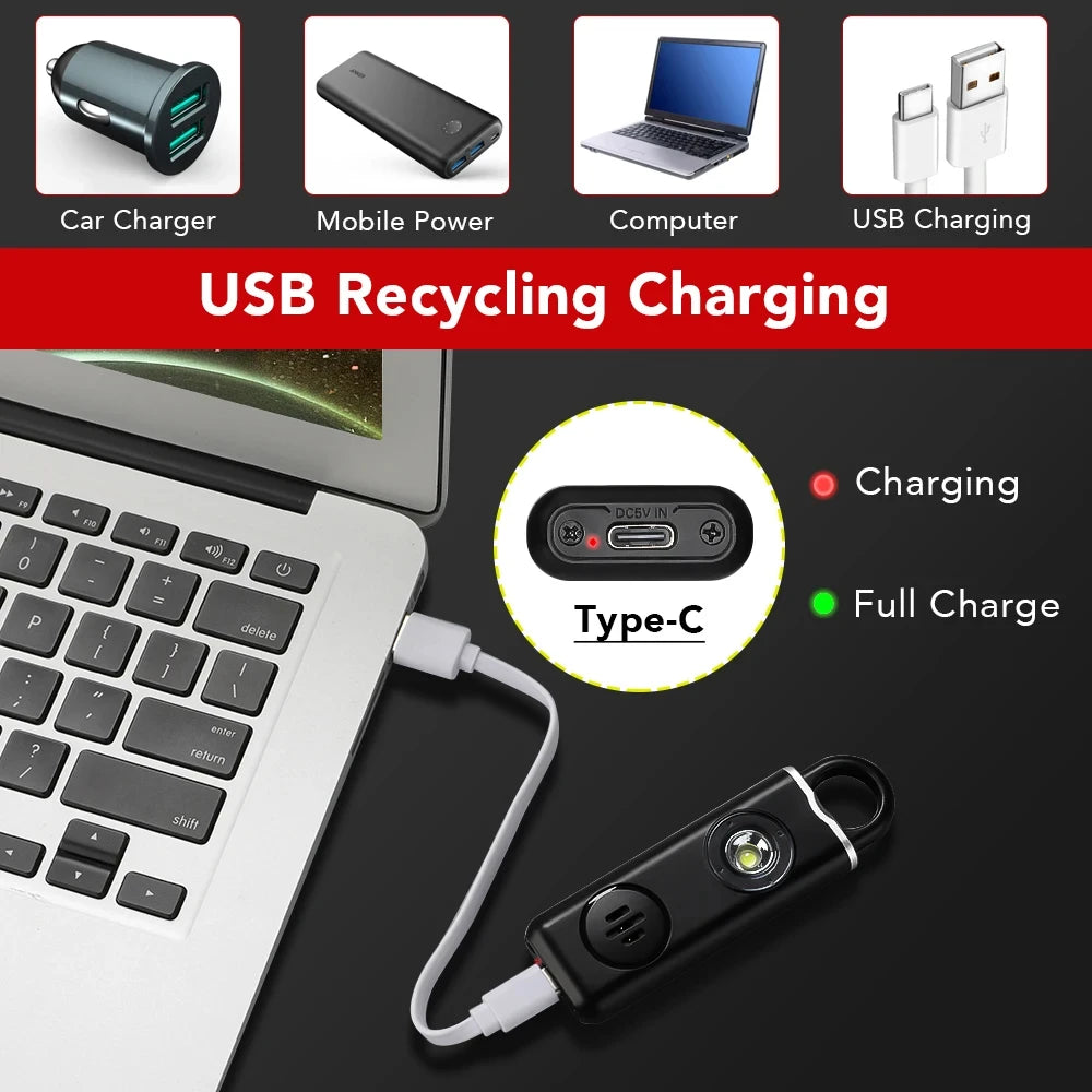 130dB Personal Defense Alarm With LED Light Keychain