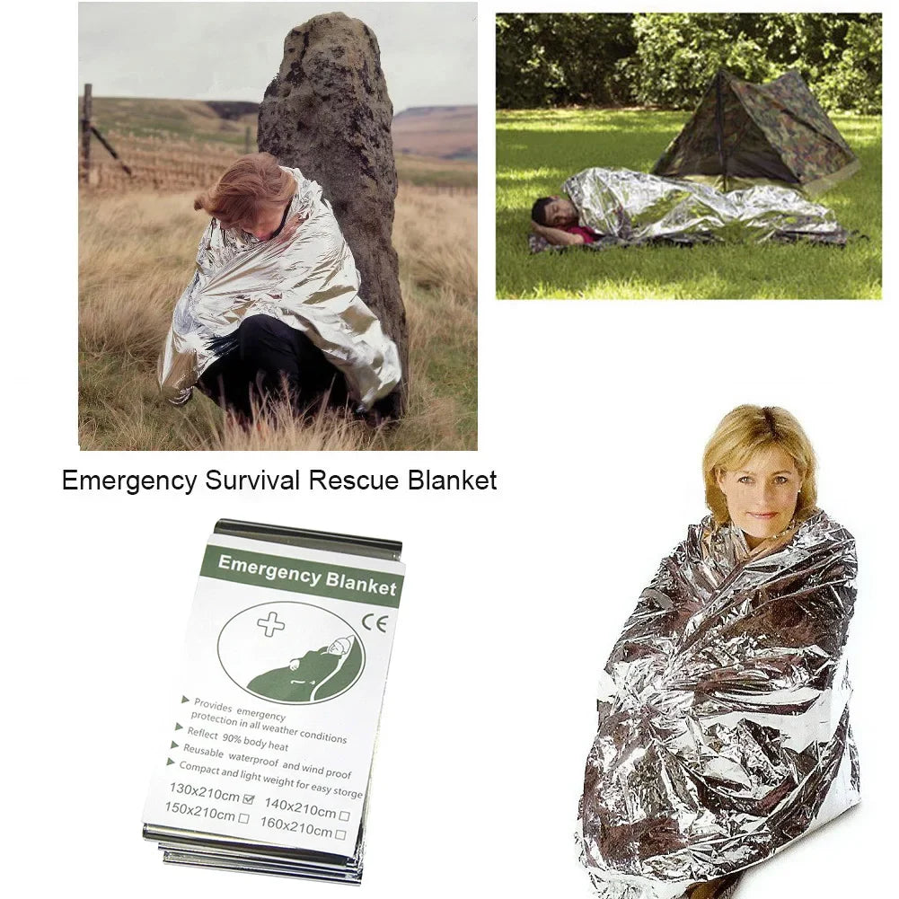 Emergency Survival Blanket Outdoor First Aid Kit Windproof Rescue