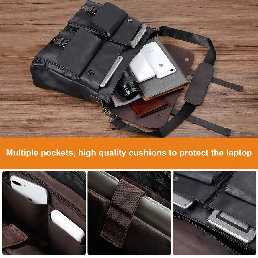 Men's Vintage PU Leather Laptop Messenger Bag