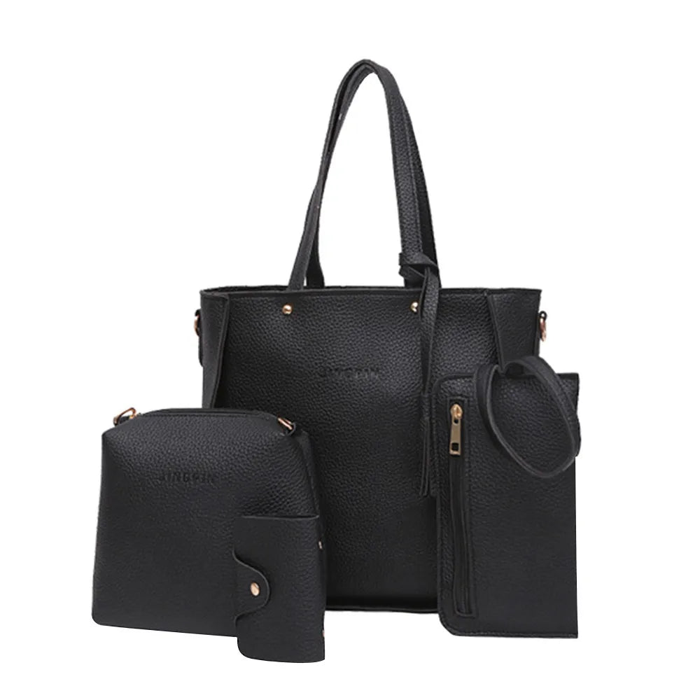 Lychee Pattern Women's Handbag Set With Tassel Stylish EU Retro