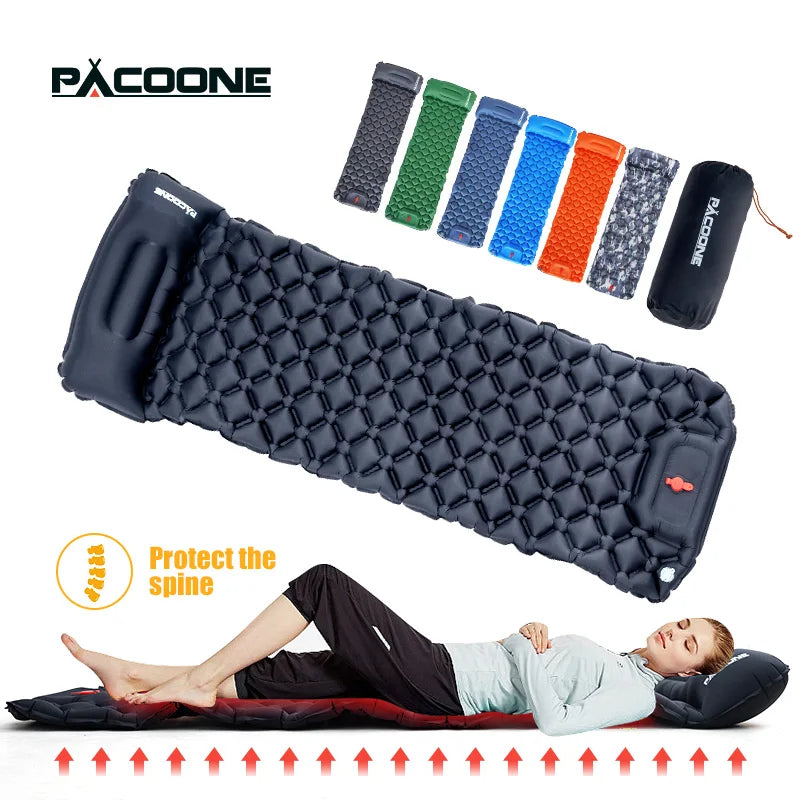 Outdoor Sleeping Pad Camping Inflatable Mattress With Built In Pump And Headrest